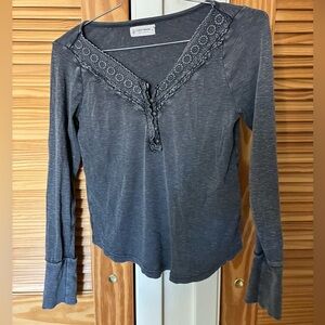 Lucky brand Charcoal Lace Long Sleeve Top size medium